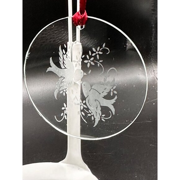 Vtg Avon glass Christmas ornament etched doves rough edges 1980s XMAS READ - Picture 12 of 16